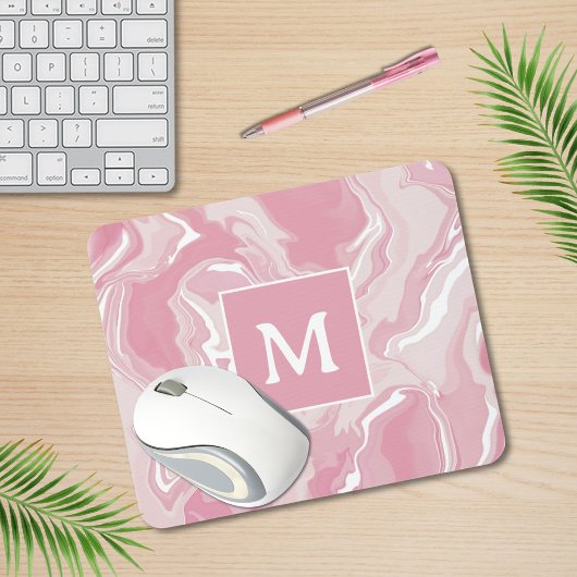 Gepersonaliseerd roze wervel monogram muismat