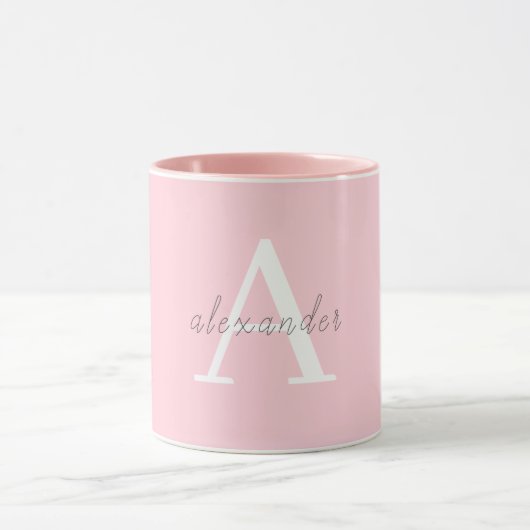 Gepersonaliseerd Roze wit monogram met Jouw naam Mok (Midden)