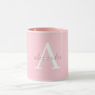 Gepersonaliseerd Roze wit monogram met Jouw naam Mok