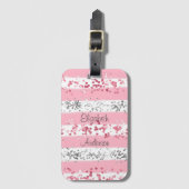 Gepersonaliseerd roze witte grijze zilver glitter bagagelabel (Voorkant (verticaal))
