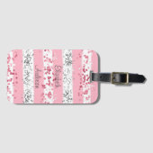 Gepersonaliseerd roze witte grijze zilver glitter bagagelabel (Voorkant (horizontaal))