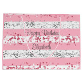 Gepersonaliseerd roze witte grijze zilver glitter groot cadeauzakje (Achterkant)