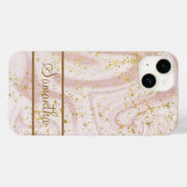Gepersonaliseerd roze witte marmer Gold Glitter Case-Mate iPhone Case (Achterkant (horizontaal))
