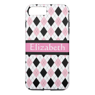 Gepersonaliseerd roze witte zwarte argyle-patroon 	iPhone 8 plus / 7 plus hoesje