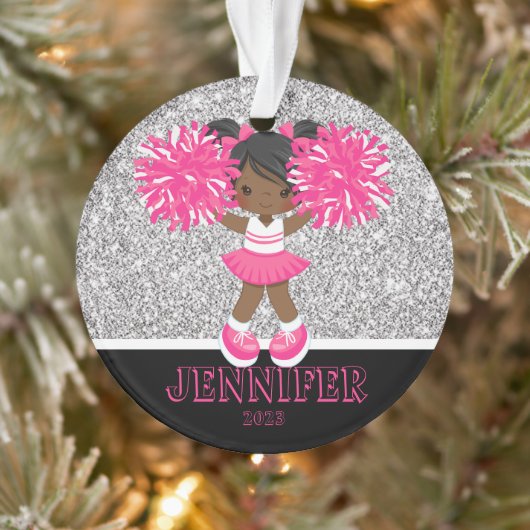 Gepersonaliseerd Roze & Zilver Cheerleading Orname Ornament (Boom)