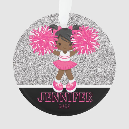 Gepersonaliseerd Roze & Zilver Cheerleading Orname Ornament (voorkant)