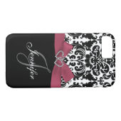 Gepersonaliseerd roze, zwart Damaspatroon Case-Mate iPhone Case (Achterkant (Horizontaal))