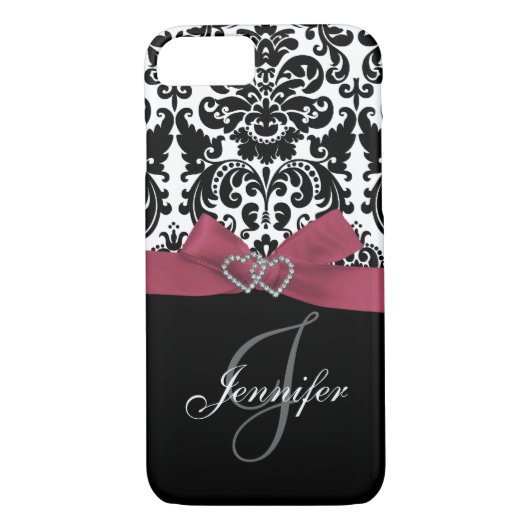 Gepersonaliseerd roze, zwart Damaspatroon Case-Mate iPhone Case (Achterkant)