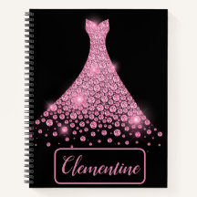 Gepersonaliseerd roze zwart glitter Gown-zakboek