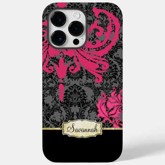 Gepersonaliseerd roze zwart grijs en goud Case-Mate iPhone case (Achterkant)