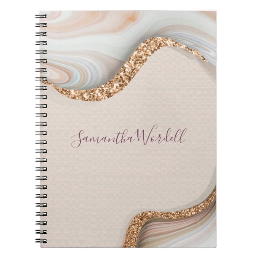 Gepersonaliseerd roze zwart-wit geode goud glitter notitieboek (Voorkant)
