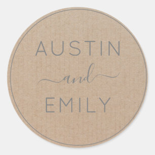 Gepersonaliseerd Rustic Modern Boho Wedding Kraft Ronde Sticker