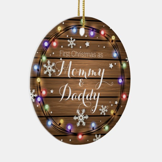 Gepersonaliseerd Rustic Stringlight-kerstversierin Keramisch Ornament (Rechts)