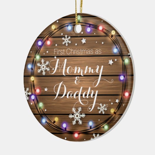 Gepersonaliseerd Rustic Stringlight-kerstversierin Keramisch Ornament (Links)