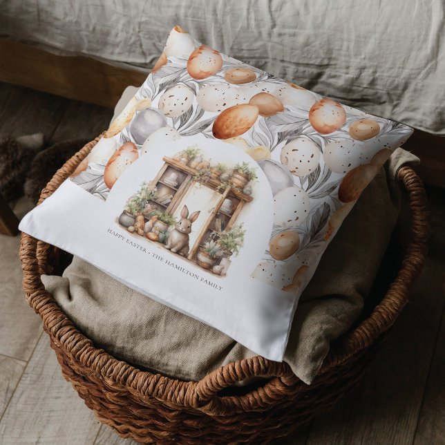 Gepersonaliseerd rustiek Beige Paaskonijn Kussen (Creator heeft geüpload)