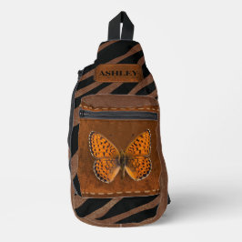Gepersonaliseerd rustiek leer Butterfly Brown Sling Bag