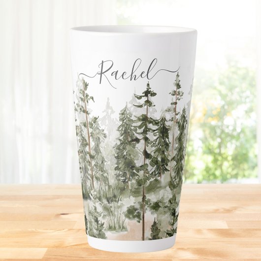 Gepersonaliseerd rustiek Waterverf groen bos Latte Mok
