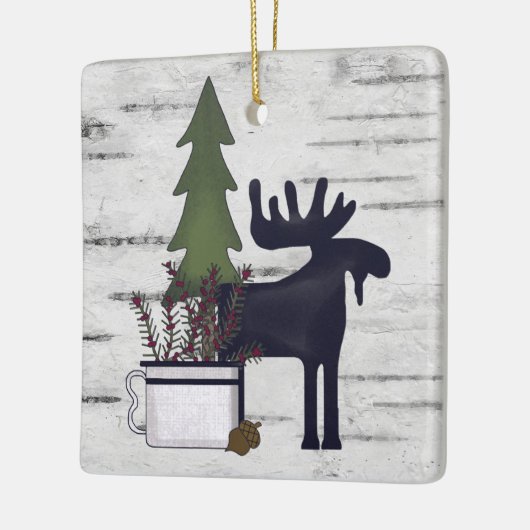Gepersonaliseerd Rustisch Land Moose Birch Kerstmi Keramisch Ornament (Links)