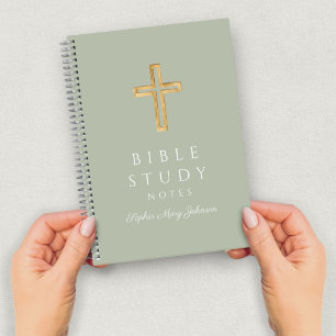 Gepersonaliseerd Sage Green Religious Cross Notitieboek