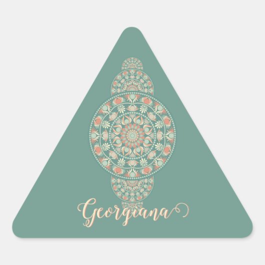 Gepersonaliseerd Sage & Sand Retro Ornamental Mand Driehoek Sticker (Voorkant)
