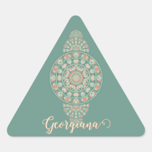 Gepersonaliseerd Sage & Sand Retro Ornamental Mand Driehoek Sticker