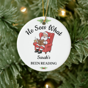 Gepersonaliseerd Santa Reading Ornament voor boeke