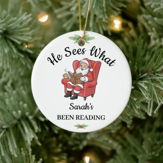 Gepersonaliseerd Santa Reading Ornament voor boeke (Boom)