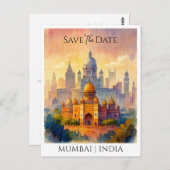 Gepersonaliseerd Save the Date Mumbai Waterverf Briefkaart (Voorkant / Achterkant)