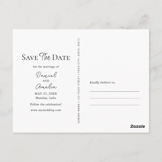 Gepersonaliseerd Save the Date Mumbai Waterverf Briefkaart (Achterkant)