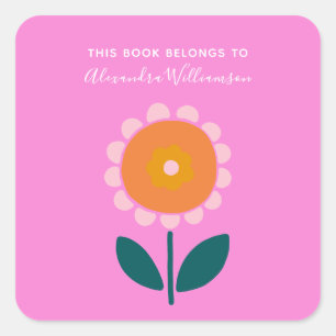 Gepersonaliseerd Scandinavisch bloemen-boekplaatje Vierkante Sticker