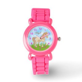 Gepersonaliseerd schattig crème paard horloge