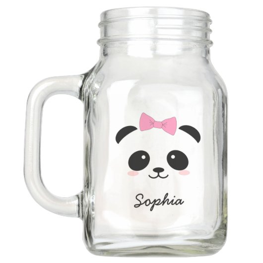gepersonaliseerd schattig dier panda girly mason j mason jar (Achterkant)