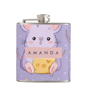 Gepersonaliseerd Schattig kawaii muispatroon Heupfles