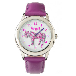 Gepersonaliseerd Schattig Roze Hart Paard Pony Horloge