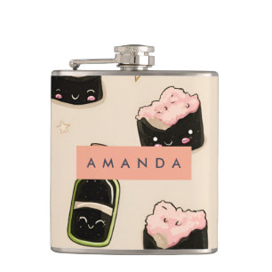 Gepersonaliseerd Schattig sushi en sojasaus patroo Heupfles