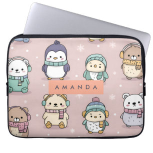 Gepersonaliseerd Schattig winterpinguïnpatroon Laptop Sleeve