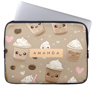 Gepersonaliseerd Schattige cappuccinopatroon Laptop Sleeve