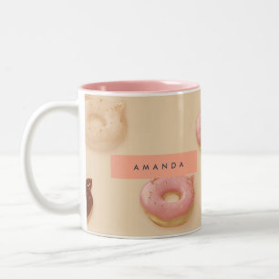 Gepersonaliseerd Schattige Cat Ear Donuts Pattern Tweekleurige Koffiemok