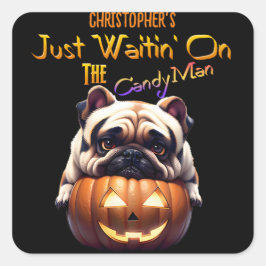 Gepersonaliseerd Schattige Funny Halloween Pug Pup Vierkante Sticker