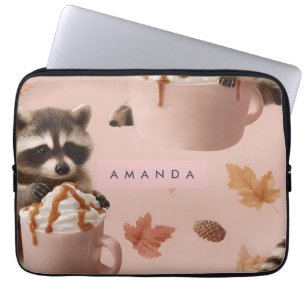 Gepersonaliseerd Schattige herfst wasbeer patroon Laptop Sleeve