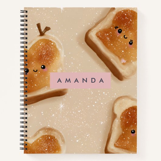 Gepersonaliseerd Schattige Kawaii Toast Pattern Notitieboek (Voorkant)