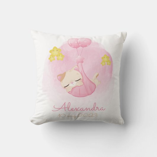 Gepersonaliseerd Schattige Kitten en Ballonnen Ont Kussen (Voorkant)