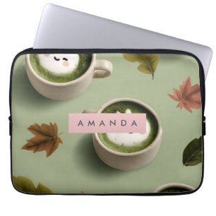 Gepersonaliseerd Schattige matcha latte patroon Laptop Sleeve