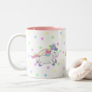 Gepersonaliseerd Schattige pastel Eenhoorn regenbo Tweekleurige Koffiemok