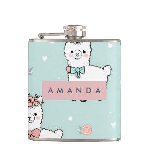 Gepersonaliseerd Schattige pastelalpacapatroon Heupfles