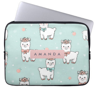 Gepersonaliseerd Schattige pastelalpacapatroon Laptop Sleeve