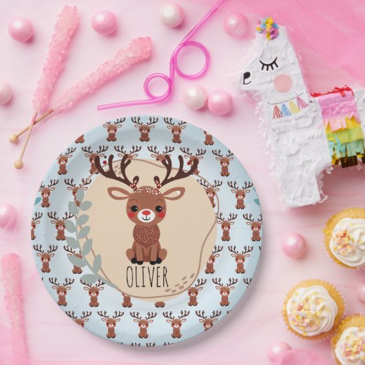 Gepersonaliseerd Schattige rendierpatroon Papieren Bordje (Feest)