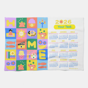 Gepersonaliseerd Schattigee en Happy Home Calender Theedoek