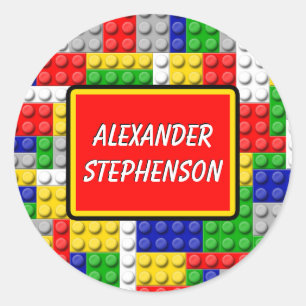 Gepersonaliseerd schoollabel bouwstenen ronde sticker
