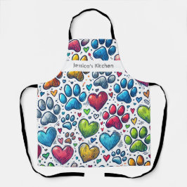 Gepersonaliseerd Schort met kleurrijke pootafdrukk